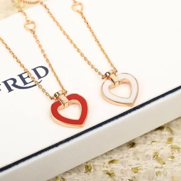 FRED Heart Pendant Necklace Rose Gold Red and White Enamel Necklaces Jewelry - 1