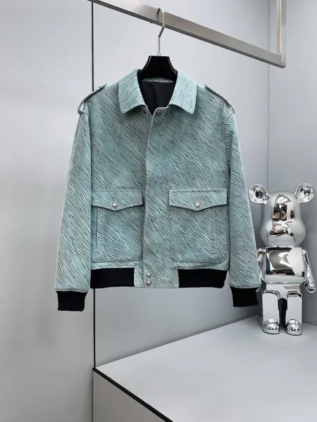 Design Textured Mint Green Military-Style Jacket with Black Trim Outerwear.jacket - 1