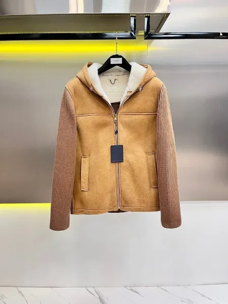 Louis Vuitton Shearling-Trimmed Suede Hooded Jacket Camel Outerwear - 1