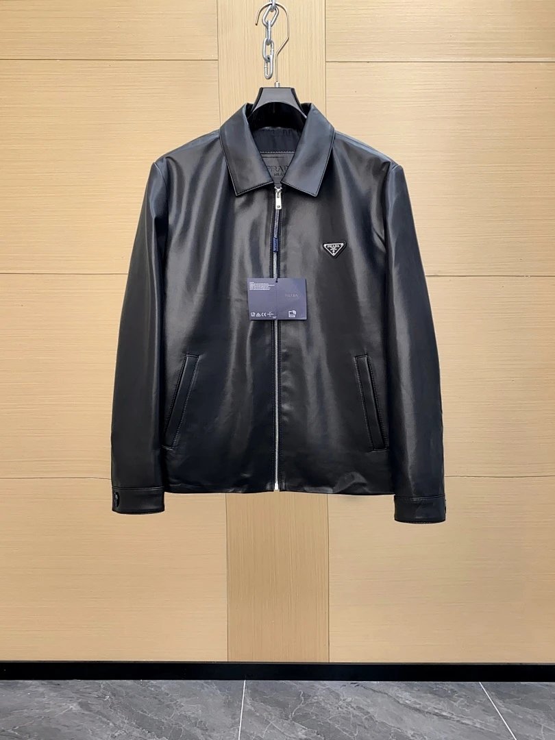 Prada Leather Jacket Black Outerwear