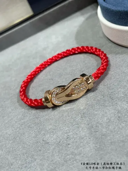 FRED Force 10 Diamond-Set Gold Bracelet with Red Cord Jewelry - 1