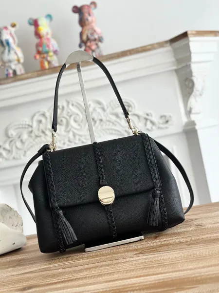 Design Braided Leather Flap Shoulder Bag Black - 1