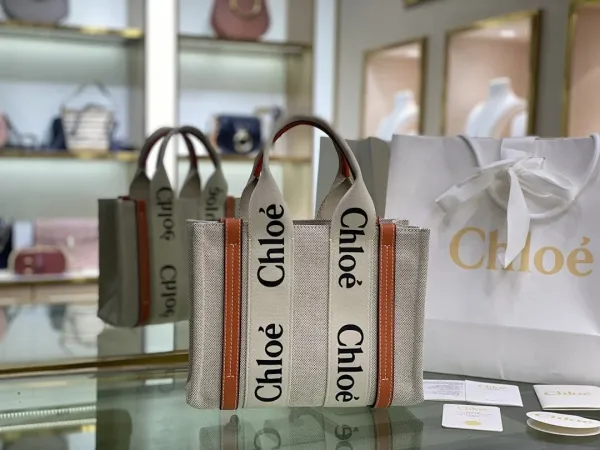 Chloé Woody Tote Bag Beige with Brown Leather Trim Handbag - 1