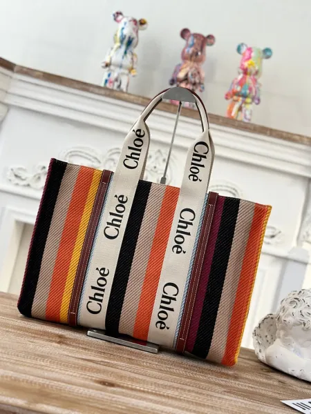 Chloé Striped Canvas Tote Bag Multicolor - 1