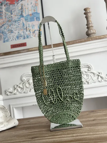 Chloé Crochet Tote Bag Olive Green - 1