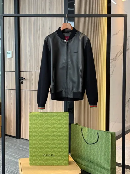 Gucci Leather Bomber Jacket Black - 1