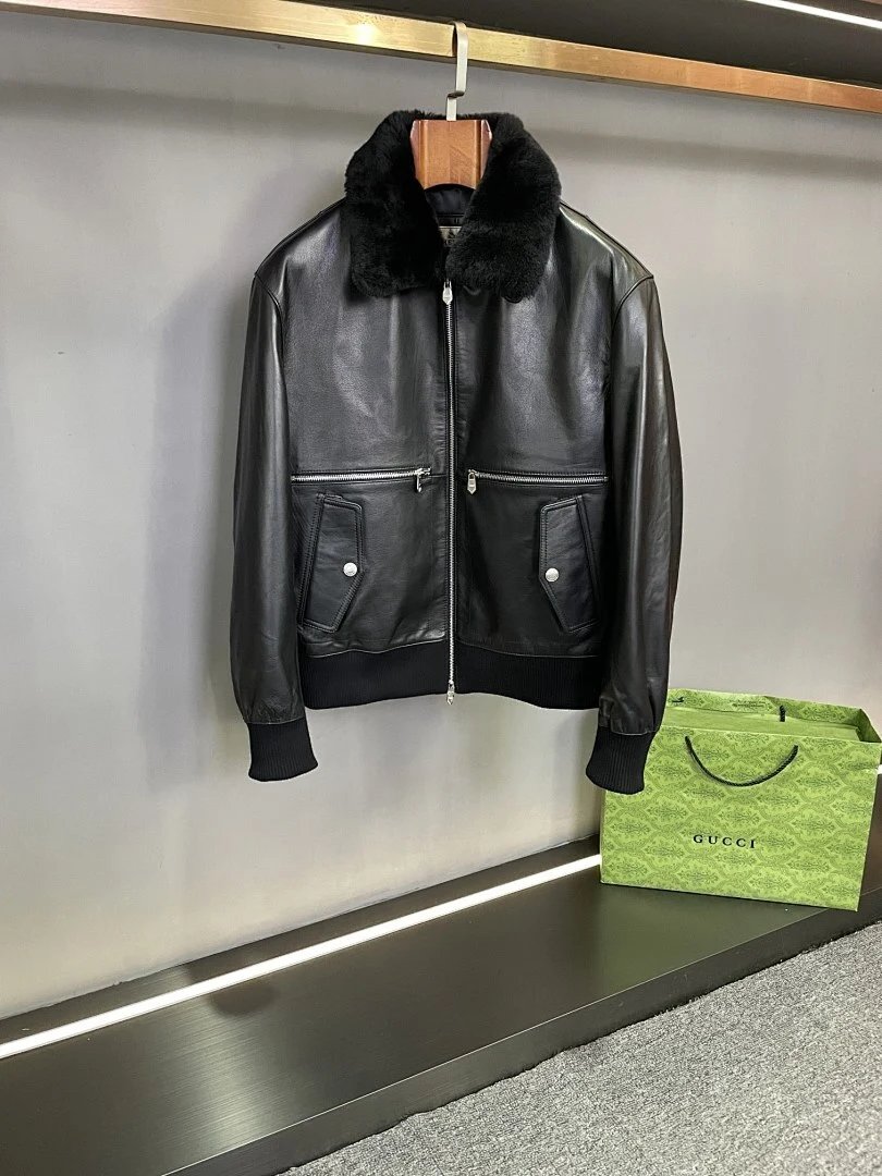 Gucci GG Marmont Leather Bomber Jacket Black - 10