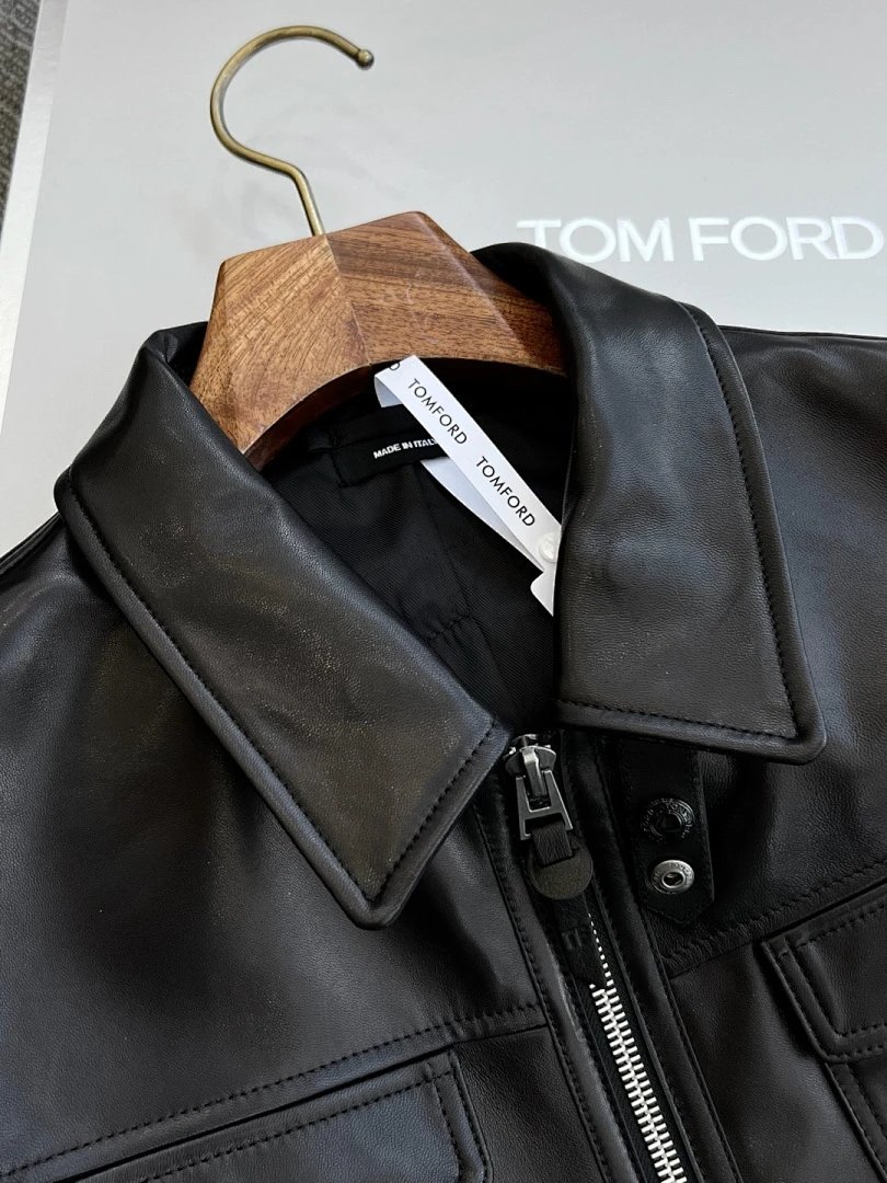 Gucci Leather Bomber Jacket Black with Red-Green Trim Outerwear - 2