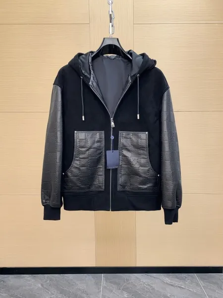 Louis Vuitton Monogram Leather-Panel Hooded Jacket Black Outerwear.jacket - 1