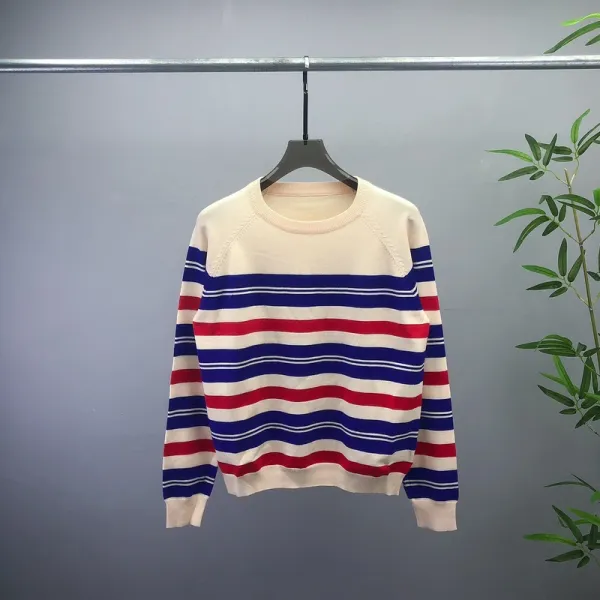 Design Striped Crewneck Sweater Cream Red Blue - 1