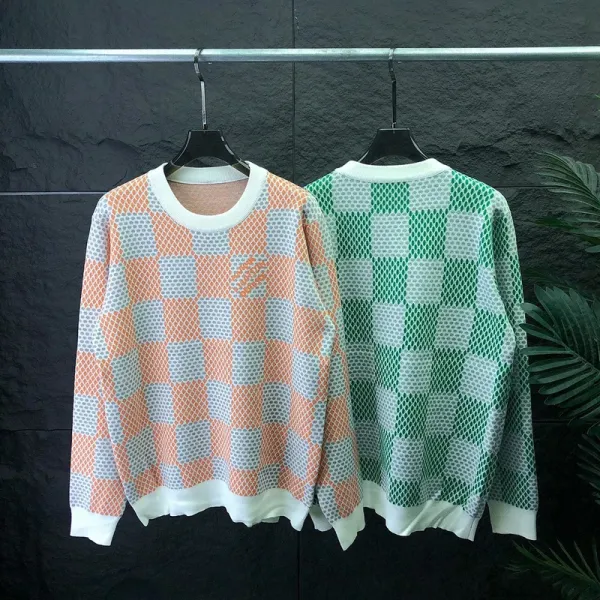 Design Checkerboard Mesh Knit Sweater Multicolor - 1