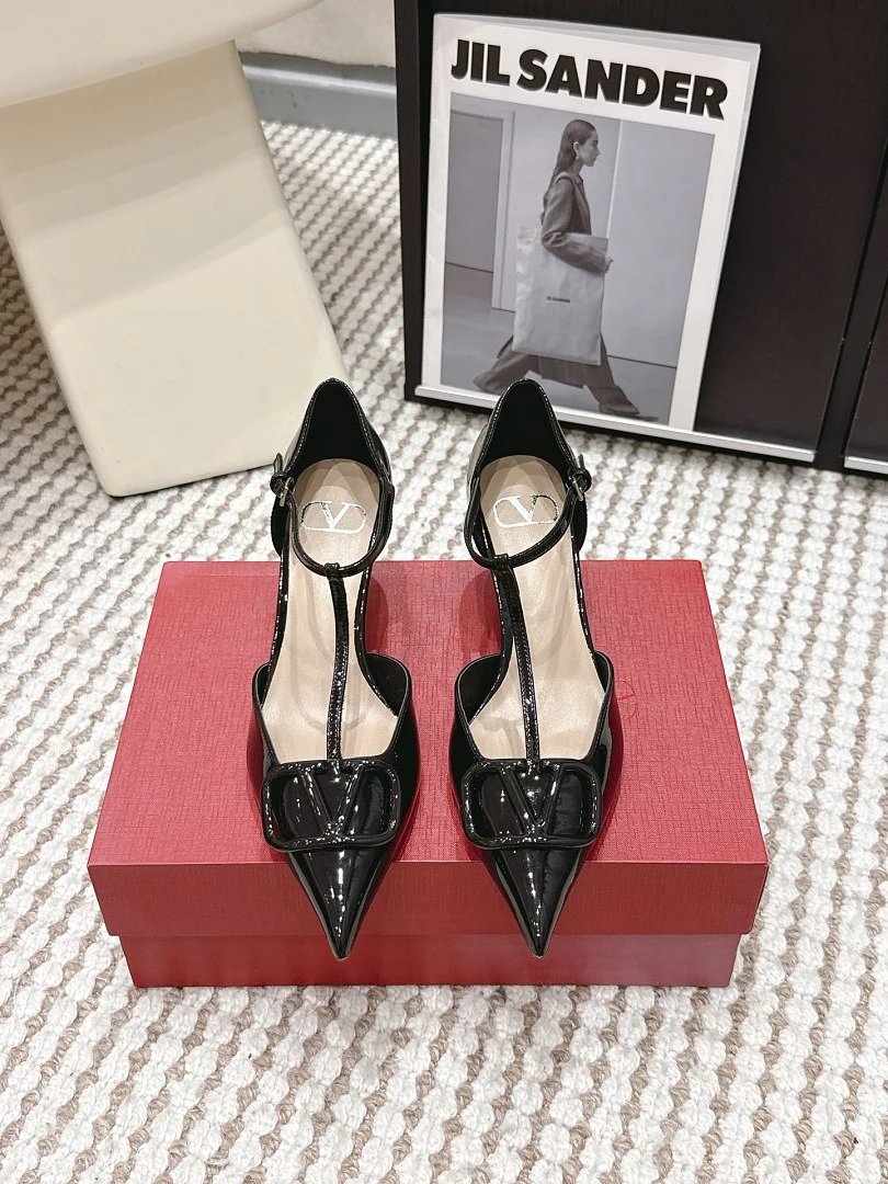 Valentino VLogo Signature Patent Leather T-Strap Pumps Black