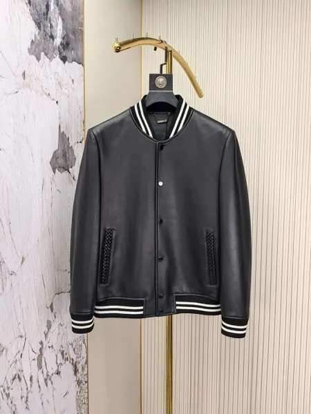 Design Leather Jacket with Ruched Hem and Flap Pockets Black - 6