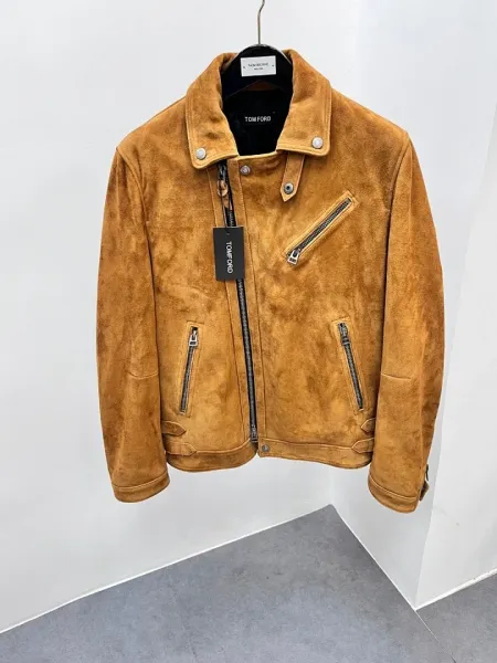 Tom Ford Suede Biker Jacket Camel Leather Jacket - 1