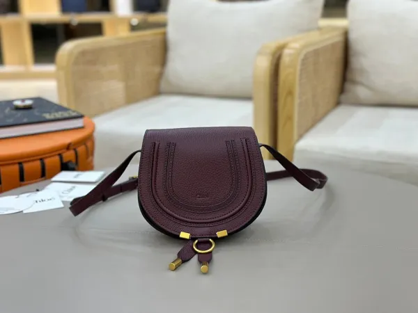 Chloé Marcie Mini Saddle Bag Burgundy Leather Crossbody Bag - 1