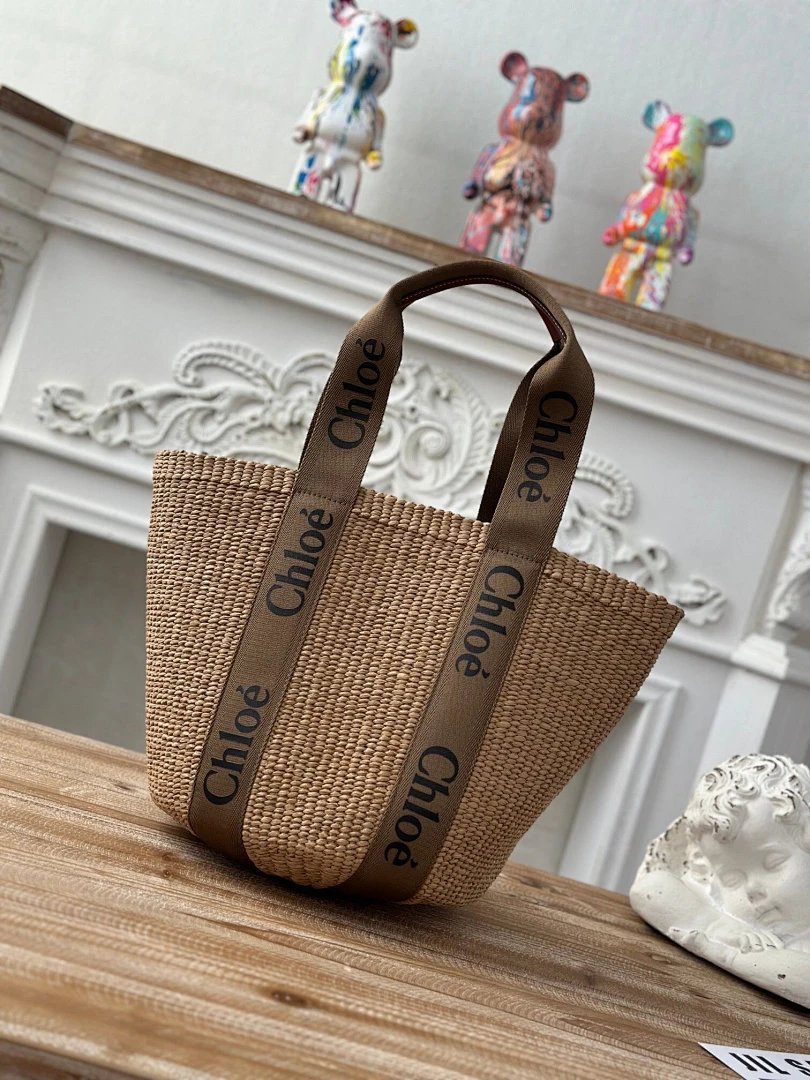 Chloé Tote Bag Beige Canvas with Logo Strap Handbag - 6