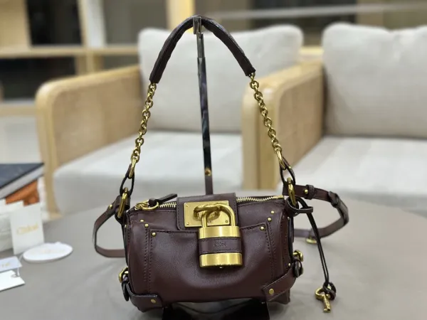 Chloé Padlock Mini Shoulder Bag Burgundy Leather - 1