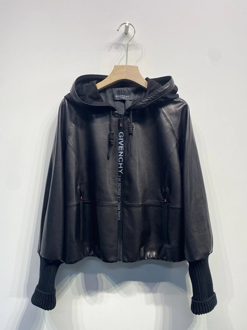 Givenchy Leather Hooded Jacket Black Outerwear