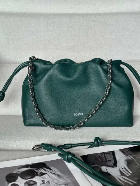 Loewe Flamenco Knot Bag Emerald Green Chain Shoulder Bag - 1