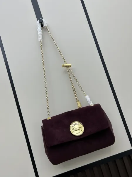 Chloé Marcie Mini Suede Burgundy Chain Shoulder Bag - 1