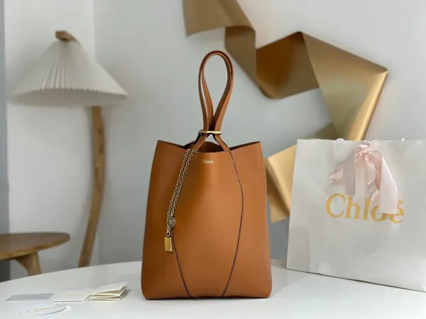 Chloé Woody Tote Bag Cognac Leather Handbag - 1