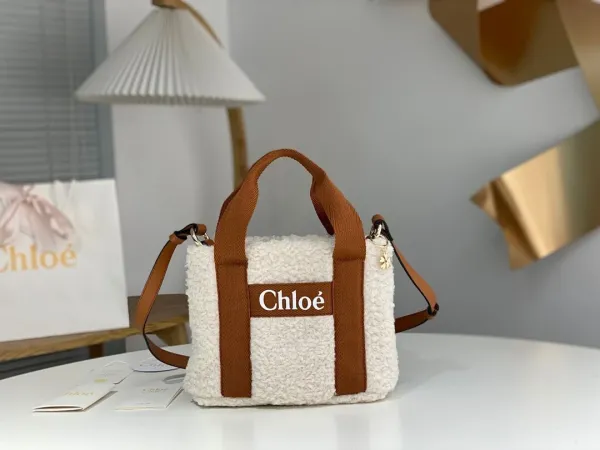 Chloé Woody Mini Bag White and Brown Shearling Handbag - 1