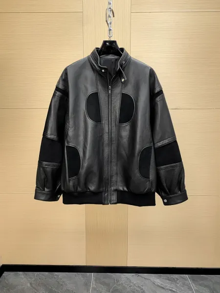 Design Leather Panel Jacket Black Outerwear.leather Jacket - 1