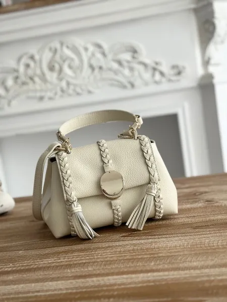Chloé Faye Mini Braided Leather Handbag in Off-White - 1