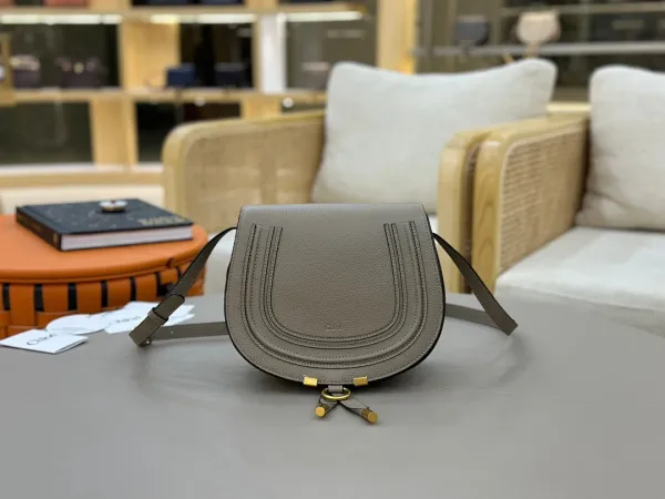 Chloé Marcie Small Gray Leather Saddle Bag Crossbody Bags - 1