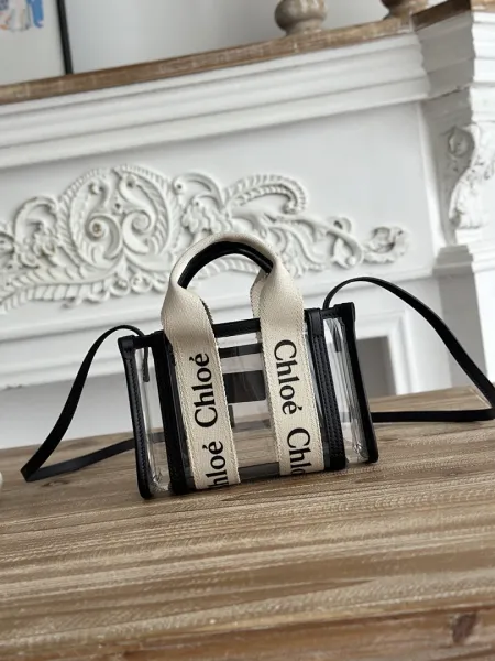 Chloé Transparent Mini Tote with Logo Webbing Handle Black Handbags - 1