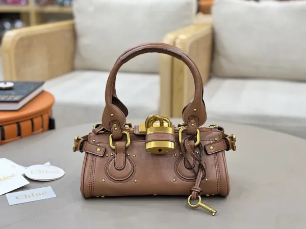 Chloé Paddington Mini Brown Leather Handbag with Gold Lock - 1