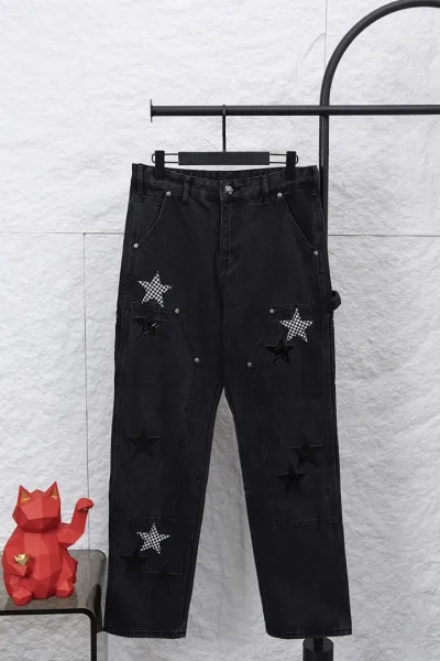Design Lightning Patch Denim Jeans Gray - 10