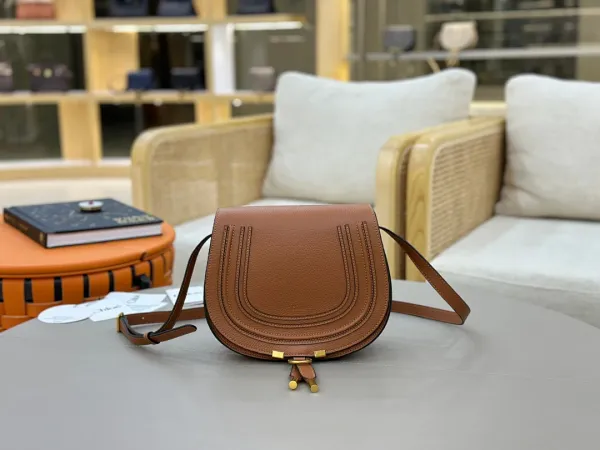 Chloé Marcie Small Saddle Bag Cognac Leather Crossbody Bag - 1