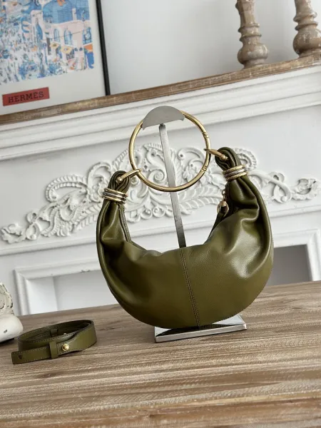 Chloé Nile Hoop Bag Olive Green Leather Hobo Bag Shoulder Bags - 1