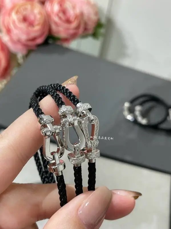 FRED Force 10 Bracelet Black Braided Cord with Diamond-Set Stainless Steel Clasp Jewelry