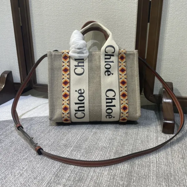 Chloé Woody Tote Bag Beige Canvas with Tribal Strap Handbag - 1