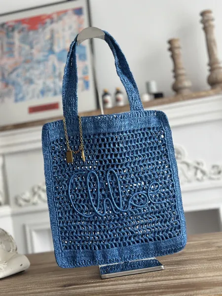 Chloé Crochet Tote Bag in Navy Blue - 1