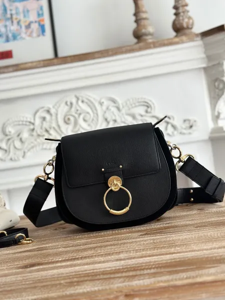 Chloé Marcie Small Black Leather Saddle Bag Crossbody Bags - 1