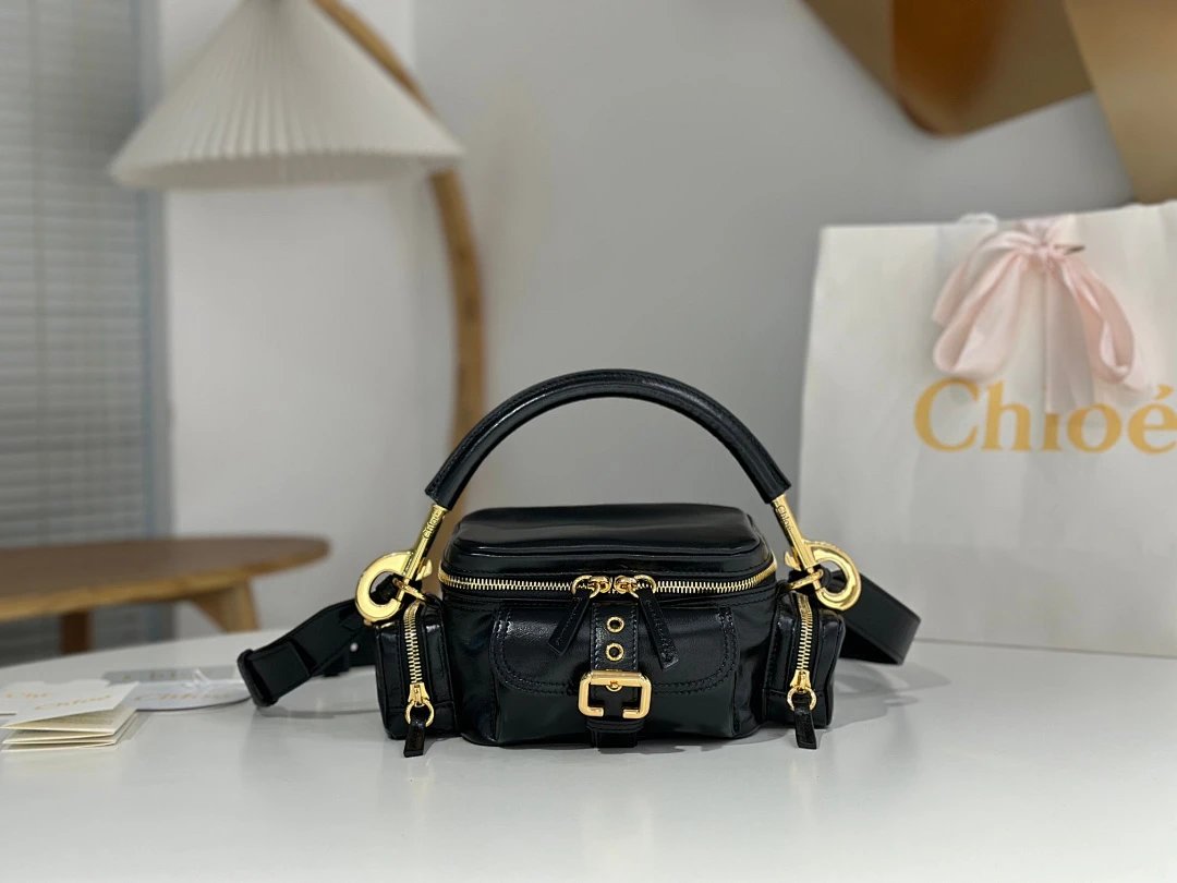 Chloé Woody Mini Black Leather Belt Bag with Gold Hardware