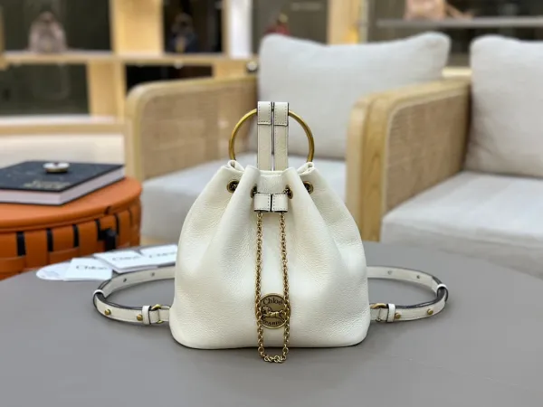 Chloé Woody Bucket Bag White Leather Handbags - 1