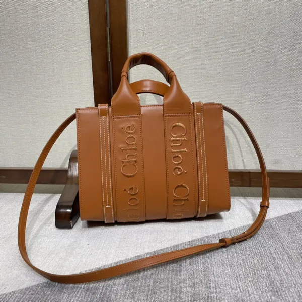 Chloé Woody Tote Bag Cognac Leather Handbag - 1
