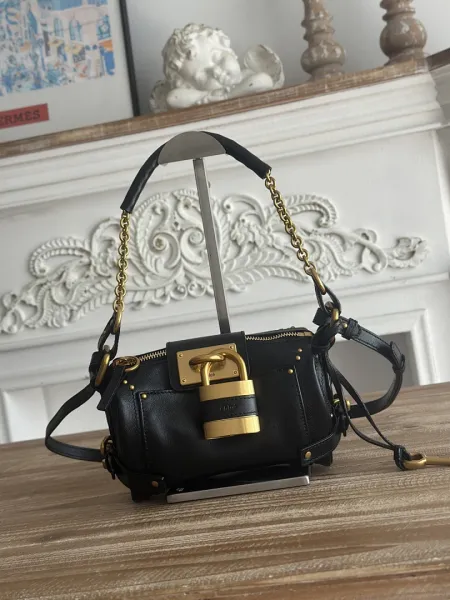 Chloé Padlock Mini Shoulder Bag Black with Gold Hardware - 1