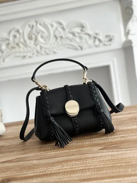 Chloé Faye Mini Black Leather Handbag with Braided Tassels - 1