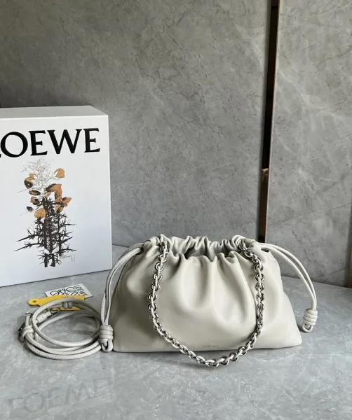 Loewe Flamenco Drawstring Bag Beige Leather Chain Shoulder Bag - 1