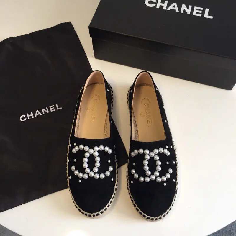 Chanel Espadrilles Suede Pearl CC Logo Studded Black