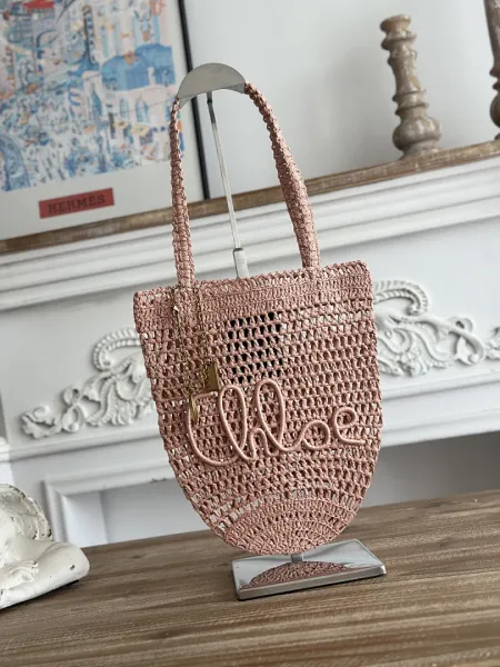 Chloé Crochet Tote Bag Dusty Rose Handbag - 1
