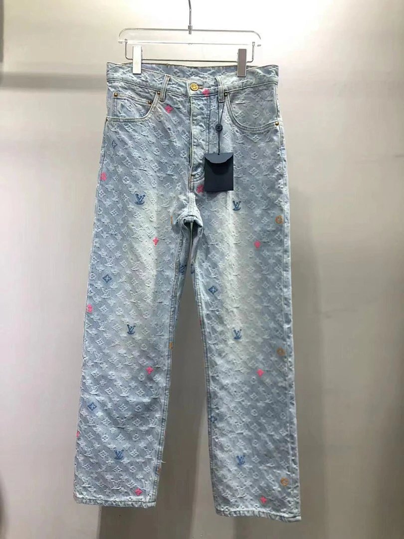 Louis Vuitton Monogram Embroidered Denim Jeans Blue - 7