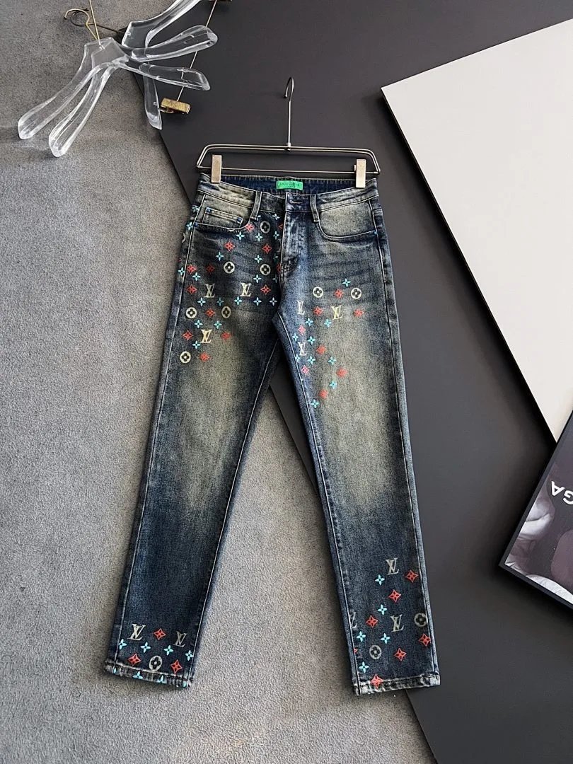 Louis Vuitton Monogram Embroidered Denim Jeans Blue - 2