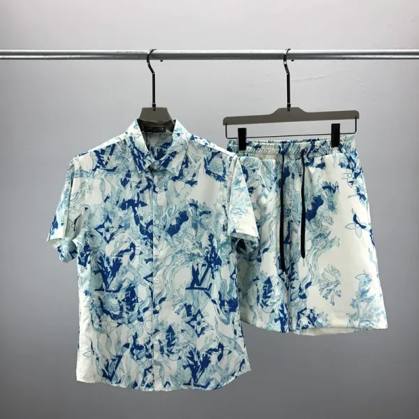 Louis Vuitton Monogram Watercolor Shirt and Shorts Set Blue White - 1