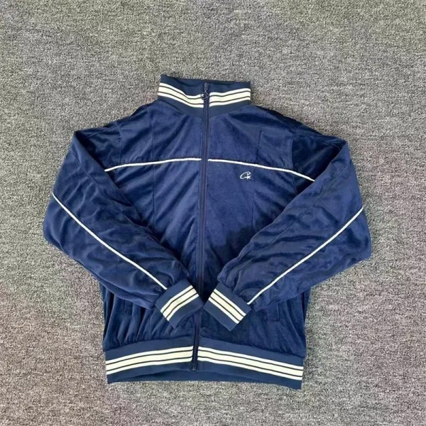 Design Track Jacket Navy with White Stripes Outerwear - 1